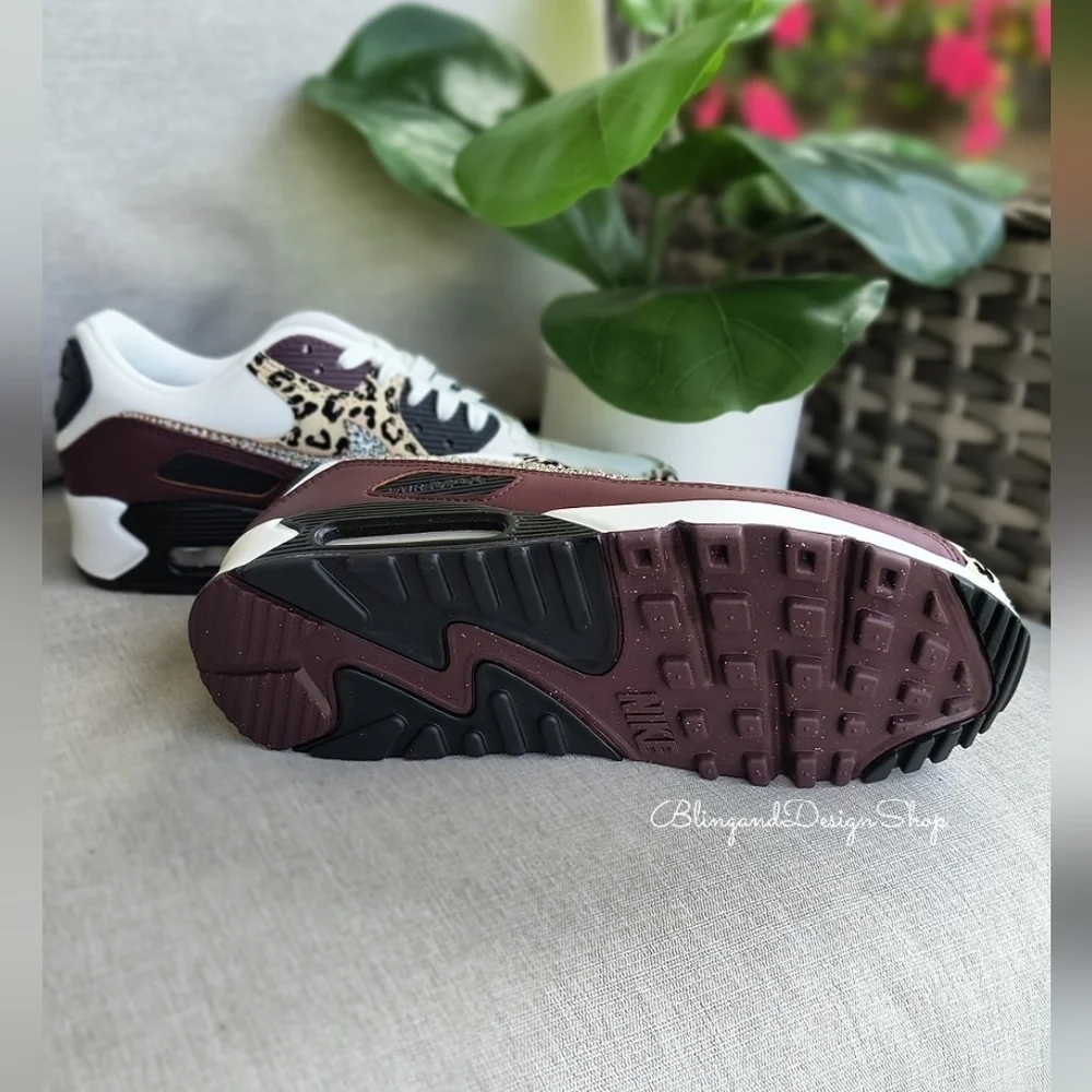 Bling Nike Air Max 90 Leopard Women Sneakers Customized With Swarovski Crystals - Picture 7 of 8